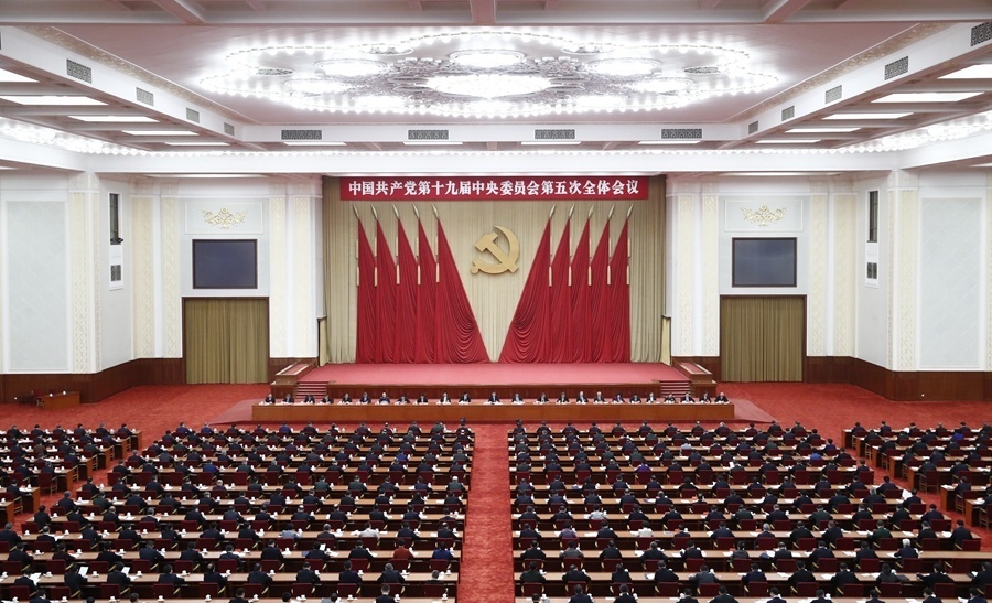 中国共产党第十九届中央委员会第五次全体会议，于2020年10月26日至29日在北京举行。 新华社记者 刘彬 摄